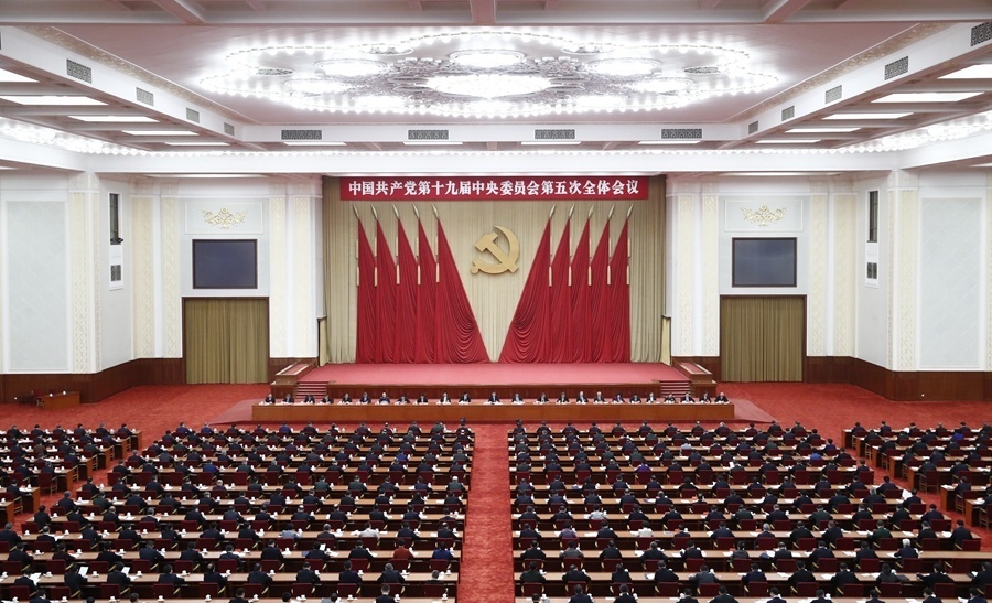 中国共产党第十九届中央委员会第五次全体会议，于2020年10月26日至29日在北京举行。 新华社记者 刘彬 摄